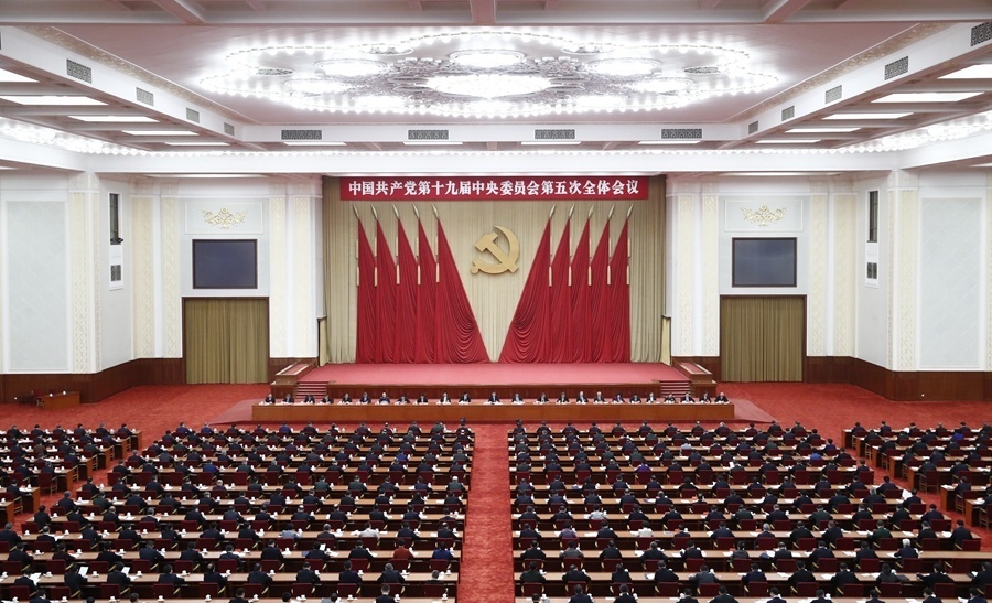 中国共产党第十九届中央委员会第五次全体会议，于2020年10月26日至29日在北京举行。 新华社记者 刘彬 摄